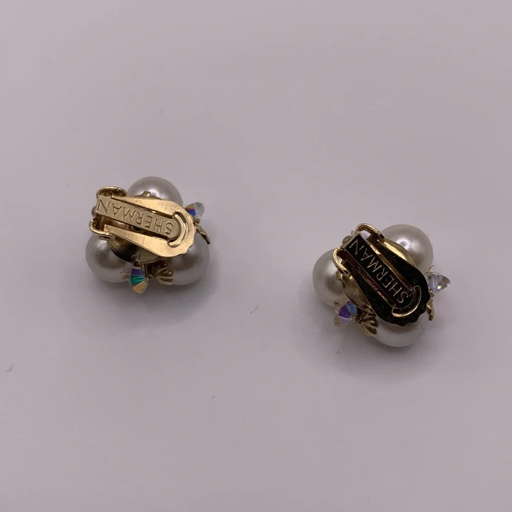 Sherman Pearl and Crystal Cluster Earrings for Christmas - Picture 5 of 6